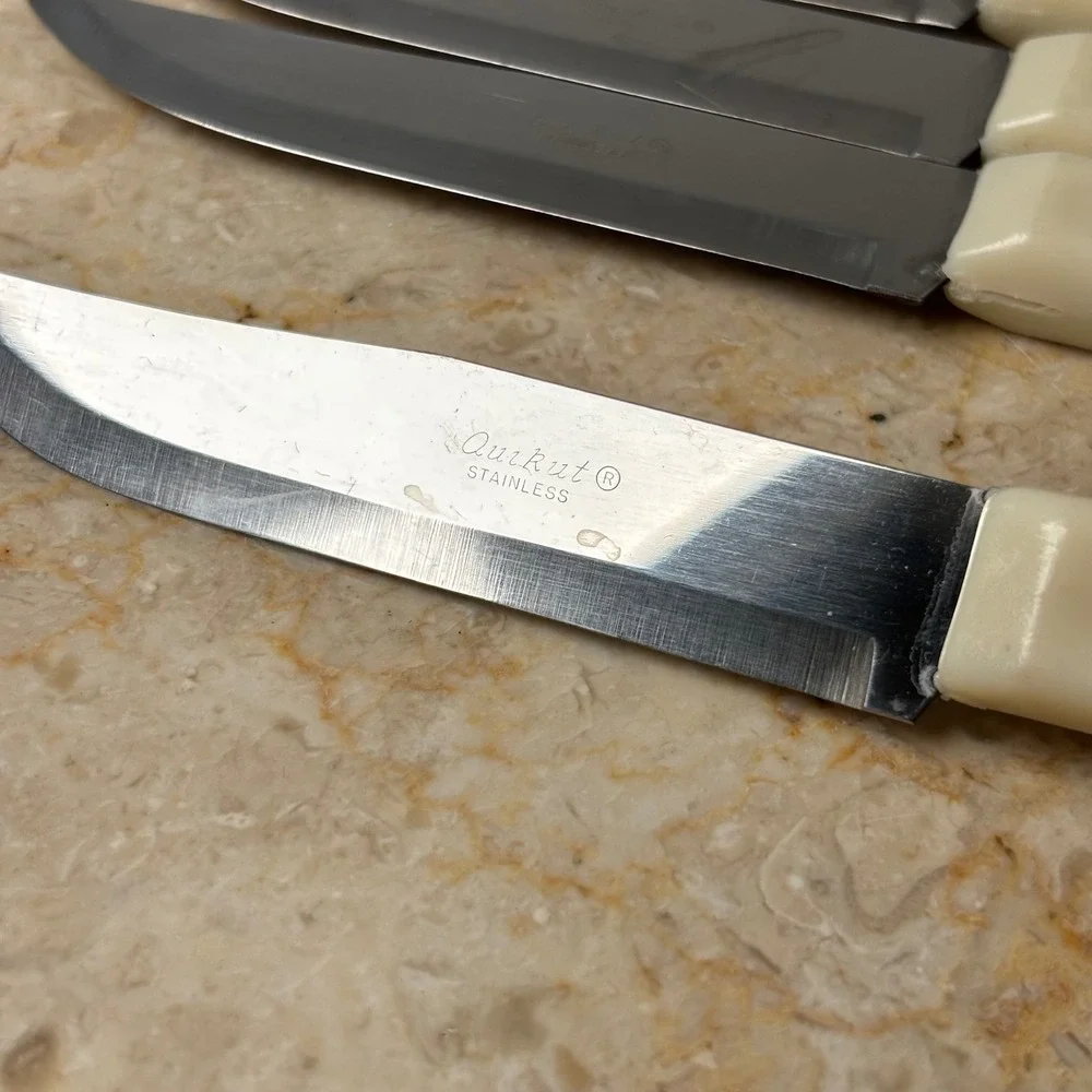 Quikut Steak Knives Set of 4 Cream White Vintage‎ Mid Century Modern Stainless